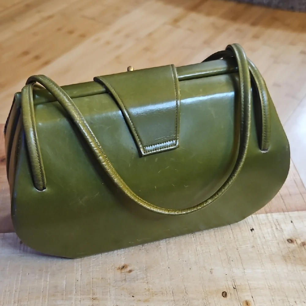 Vintage Olive Green Leather Bag - Picture 2 of 8